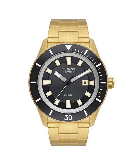 relógio masculino orient mgss1291g1kx analógico calendário dourado