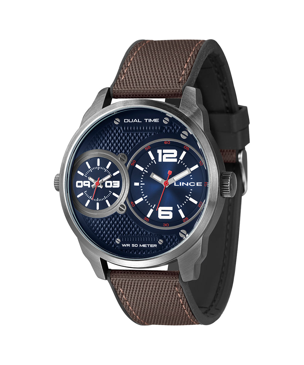 relógio masculino lince mryh214l50d2nx dual time cinza