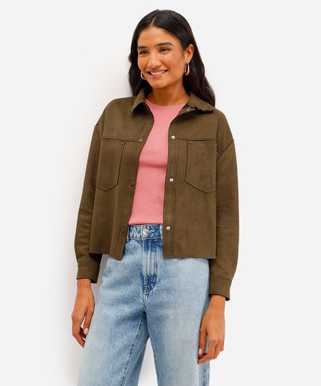 jaqueta de suede com bolsos verde