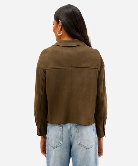 jaqueta de suede com bolsos verde
