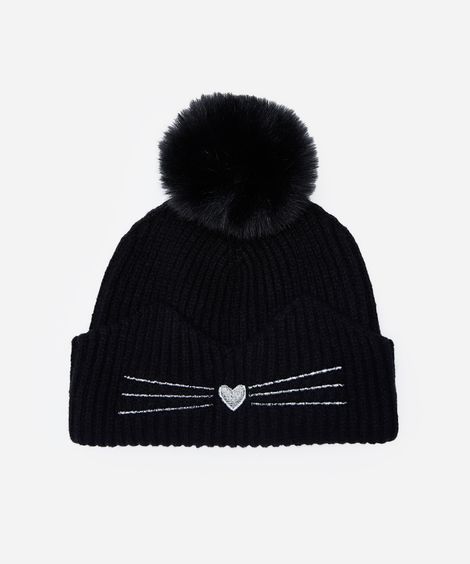 gorro infantil de tricot gatinho preto