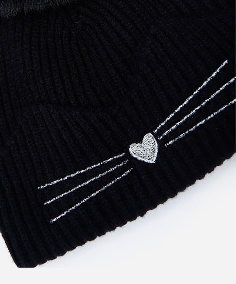 gorro infantil de tricot gatinho preto