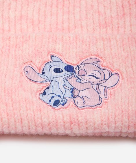 gorro infantil texturizado stitch e angel rosa