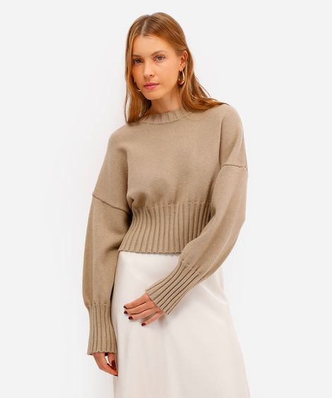 suéter cropped feminino de tricot bege
