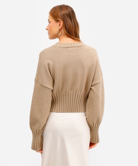suéter cropped feminino de tricot bege