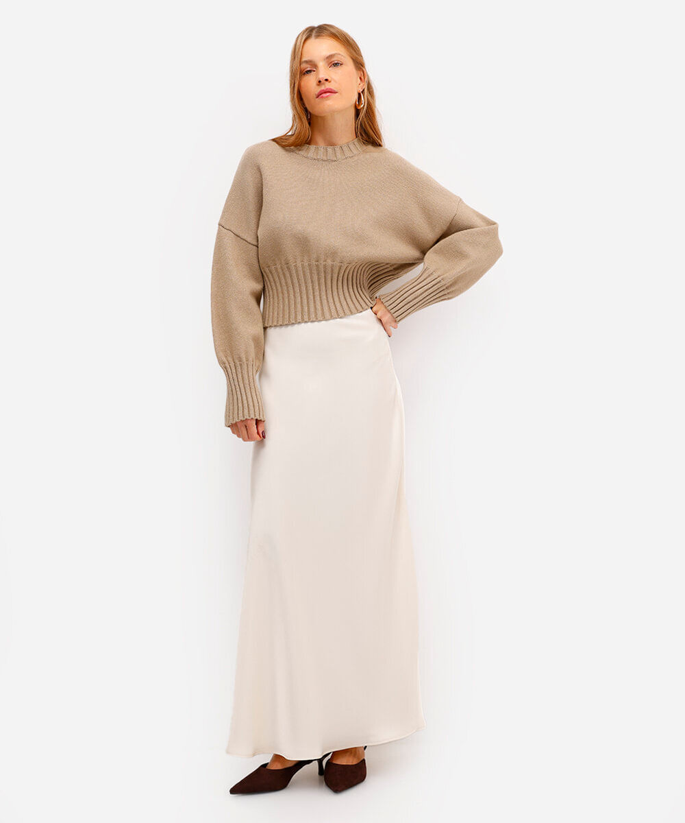 suéter cropped feminino de tricot bege