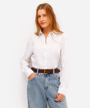 camisa feminina de algodão manga longa off white