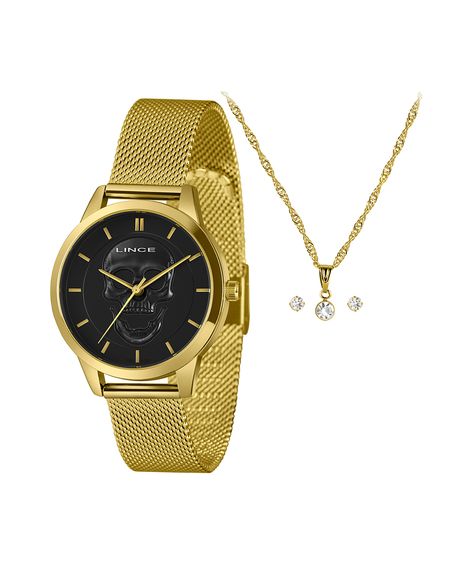 kit relógio feminino lince lrg4809l36ka8rp1kx analógico dourado