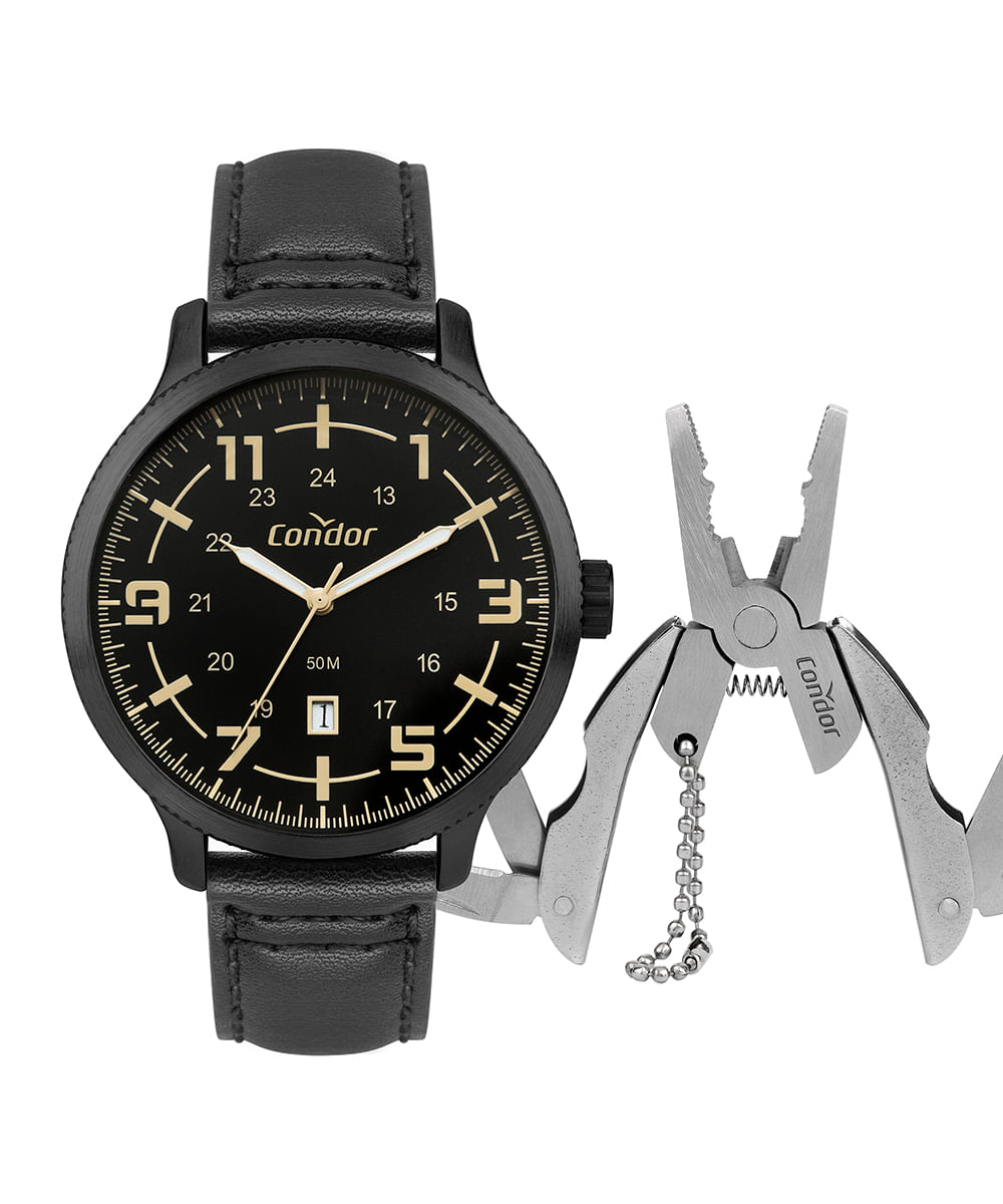 kit relógio masculino condor co2115myuk5p analógico preto