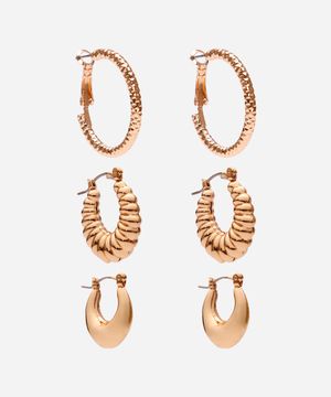 kit de 3 brincos de argolas texturizadas dourado