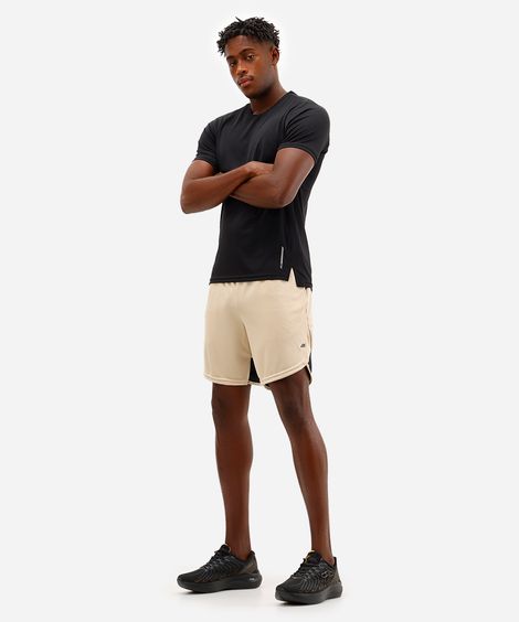 short masculino esportivo texturizado com recorte - bege