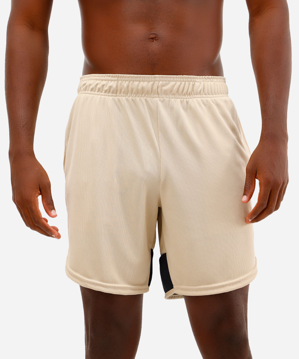 short masculino esportivo texturizado com recorte - bege