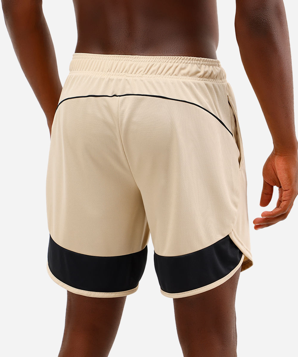 short masculino esportivo texturizado com recorte - bege