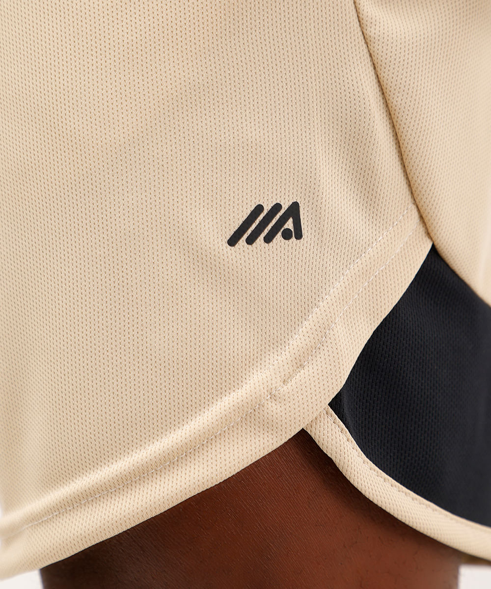 short masculino esportivo texturizado com recorte - bege
