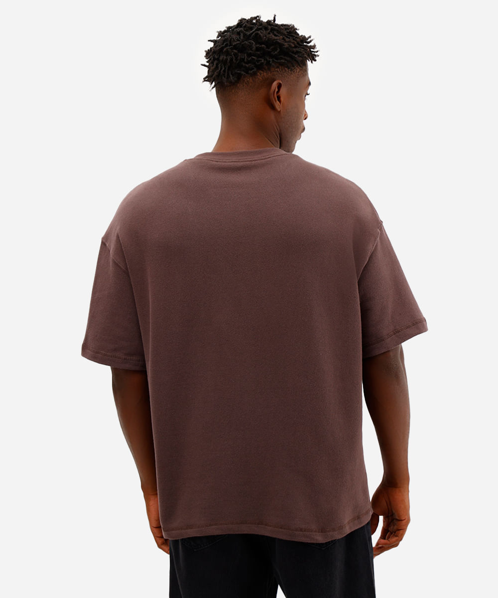 camiseta oversized masculina de moletom sem felpa marrom