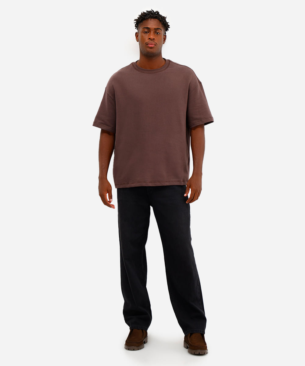 camiseta oversized masculina de moletom sem felpa marrom