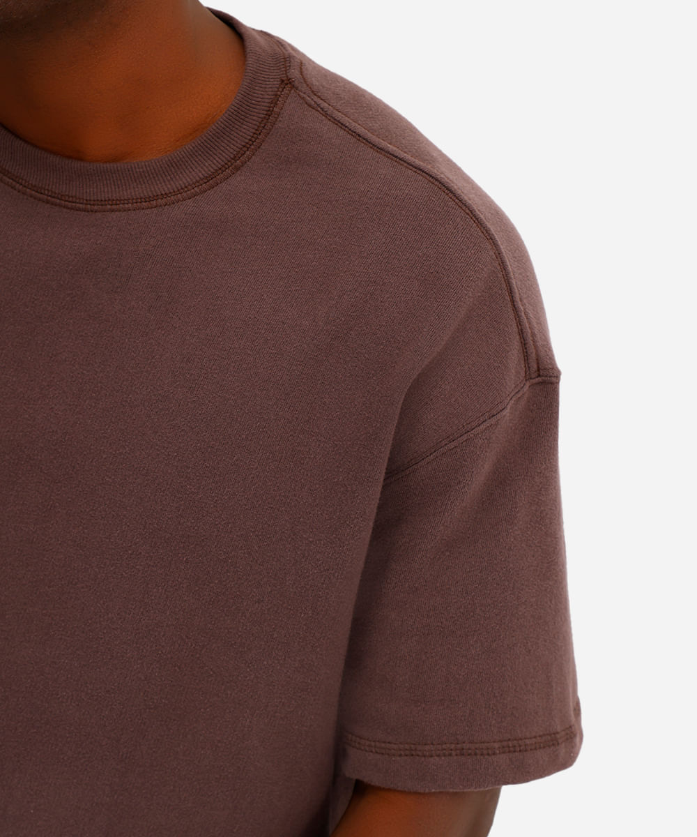 camiseta oversized masculina de moletom sem felpa marrom