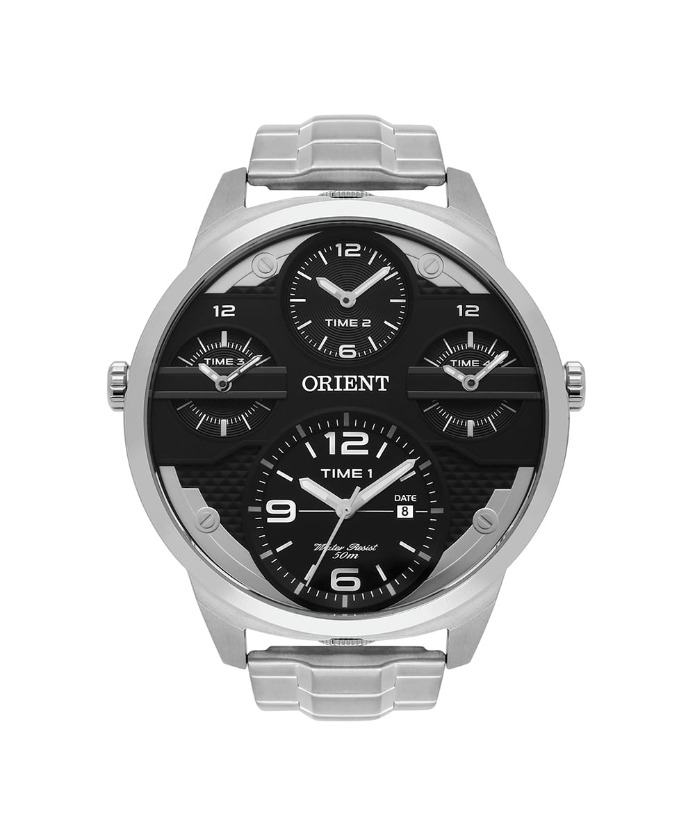 relógio masculino orient mbsst002p2sx dual time prateado