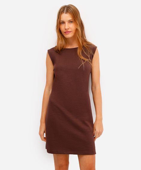 vestido curto decote redondo - marrom