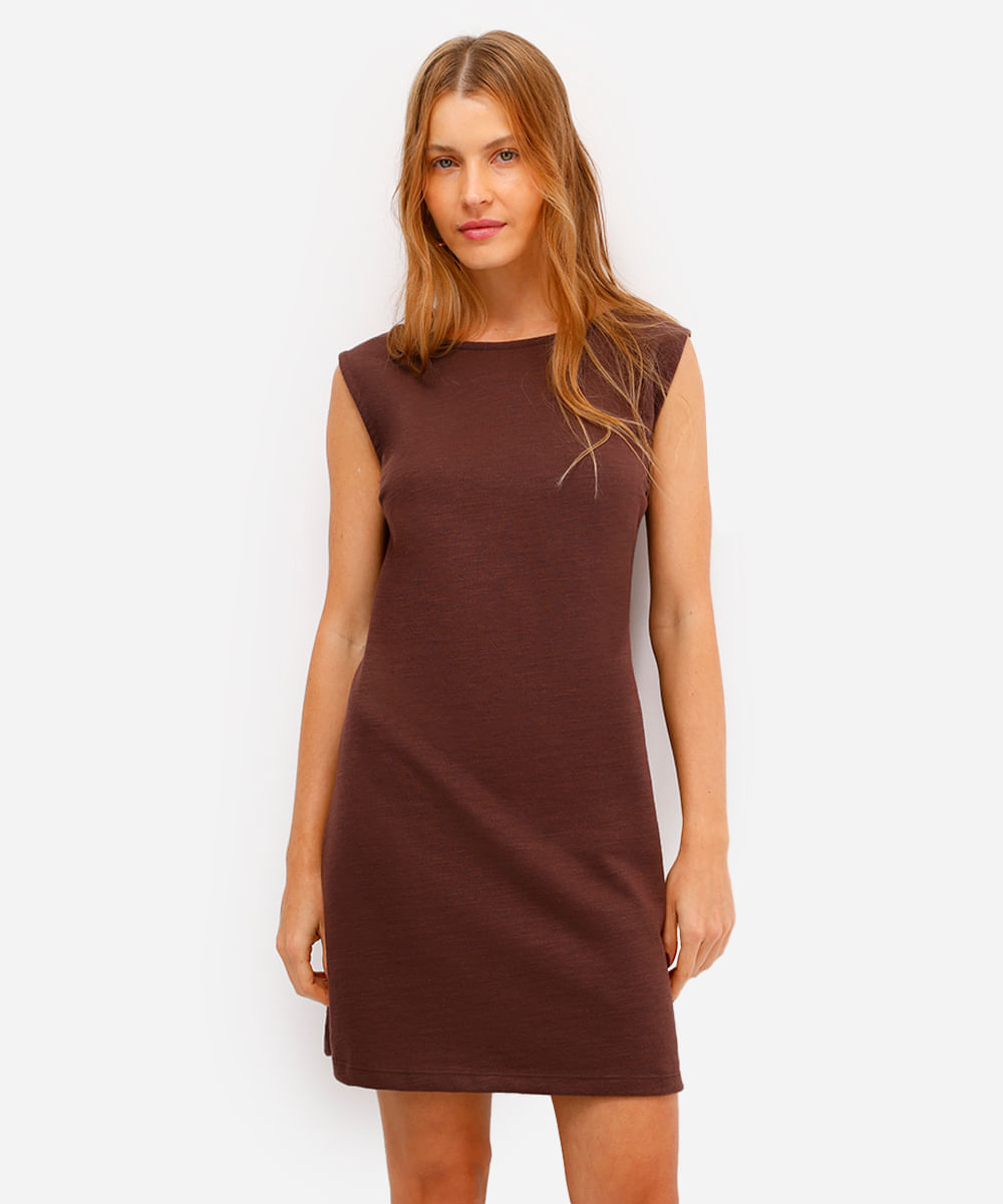 vestido curto decote redondo - marrom