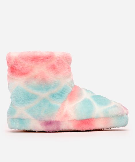 pantufa bota infantil sereia com antiderrapante e velcro colorida