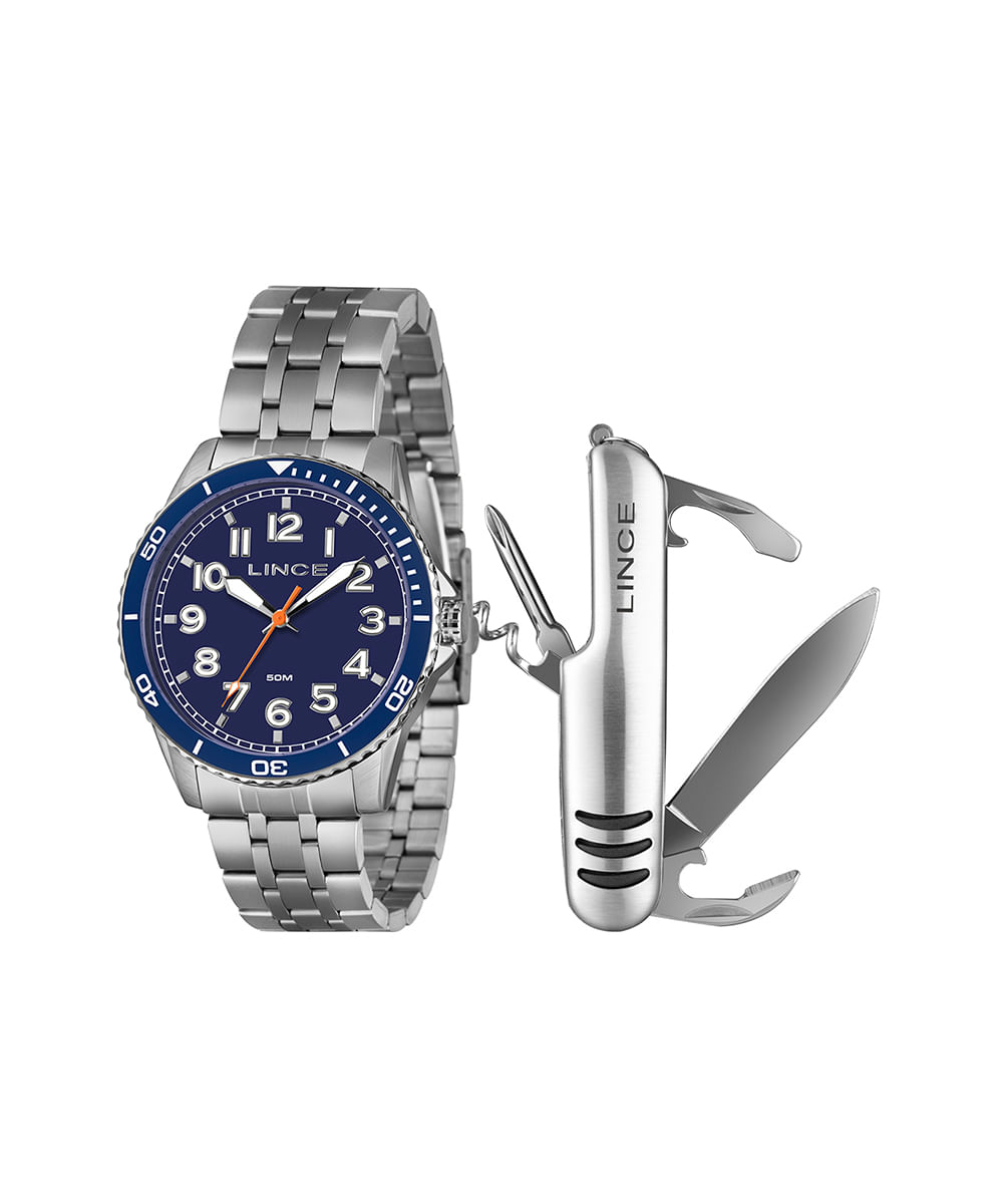 kit de relógio masculino lince mrmm008l46k0ald2sx analógico prateado