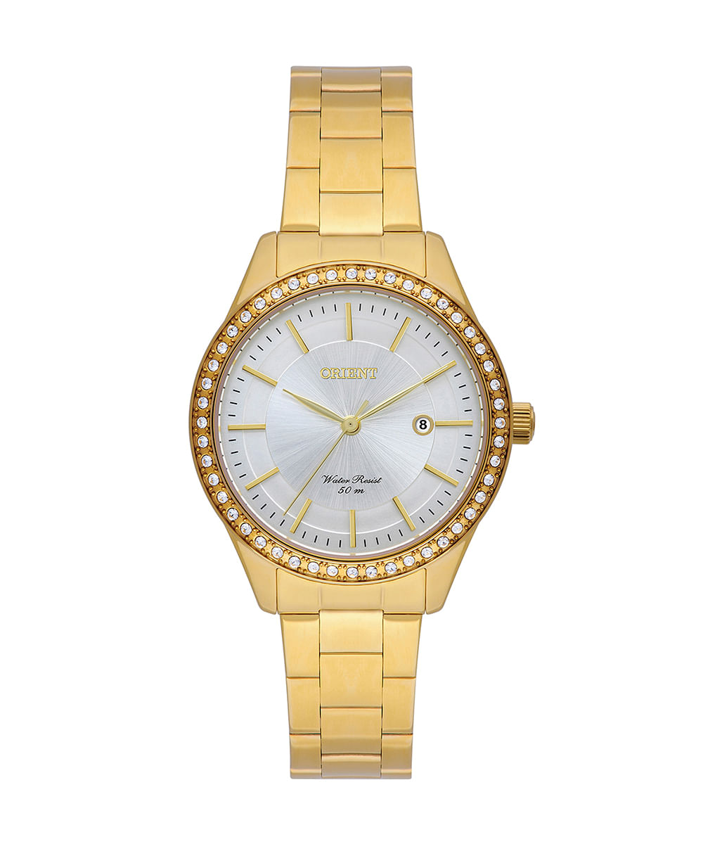 relógio feminino orient fgss1255s1kx analógico calendário dourado