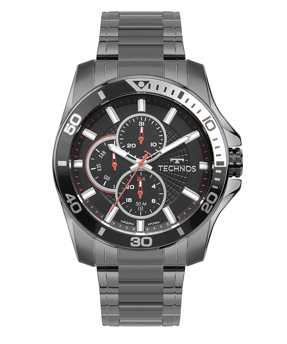 relógio masculino technos 6p27duw1p analógico-calendário preto