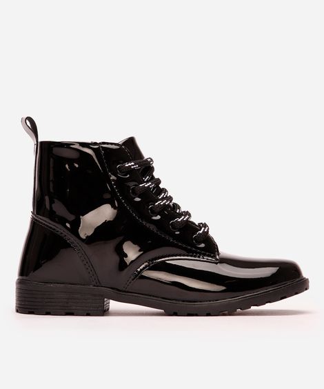 bota coturno infantil cano médio vernizada preta