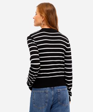 cardigan de tricot cropped listrado - preto