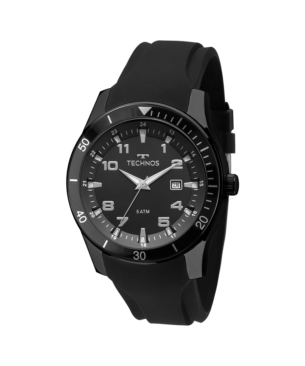 relógio masculino technos 2115mqos8p analógico calendário preto