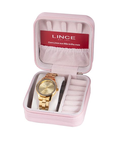 kit relógio feminino lince lrgh145lc2kx-pj analógico dourado