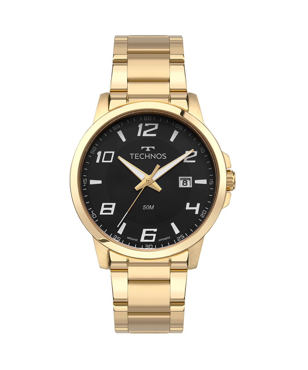 relógio masculino technos 2315lau1p analógico dourado
