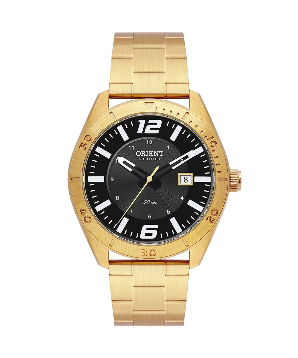 relógio masculino orient mgss1289g2kx analógico-calendário dourado