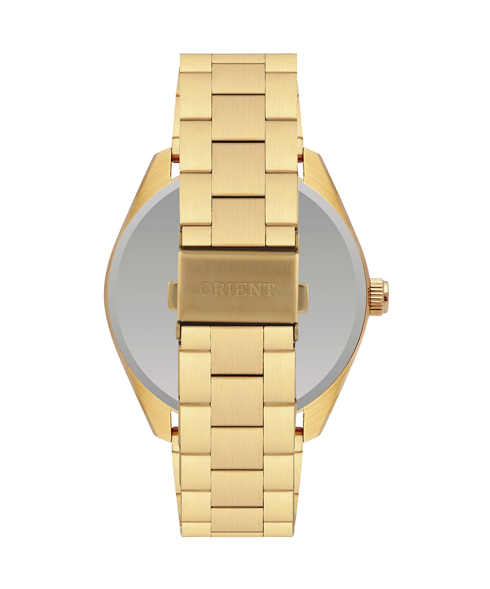 relógio masculino orient mgss1289g2kx analógico-calendário dourado