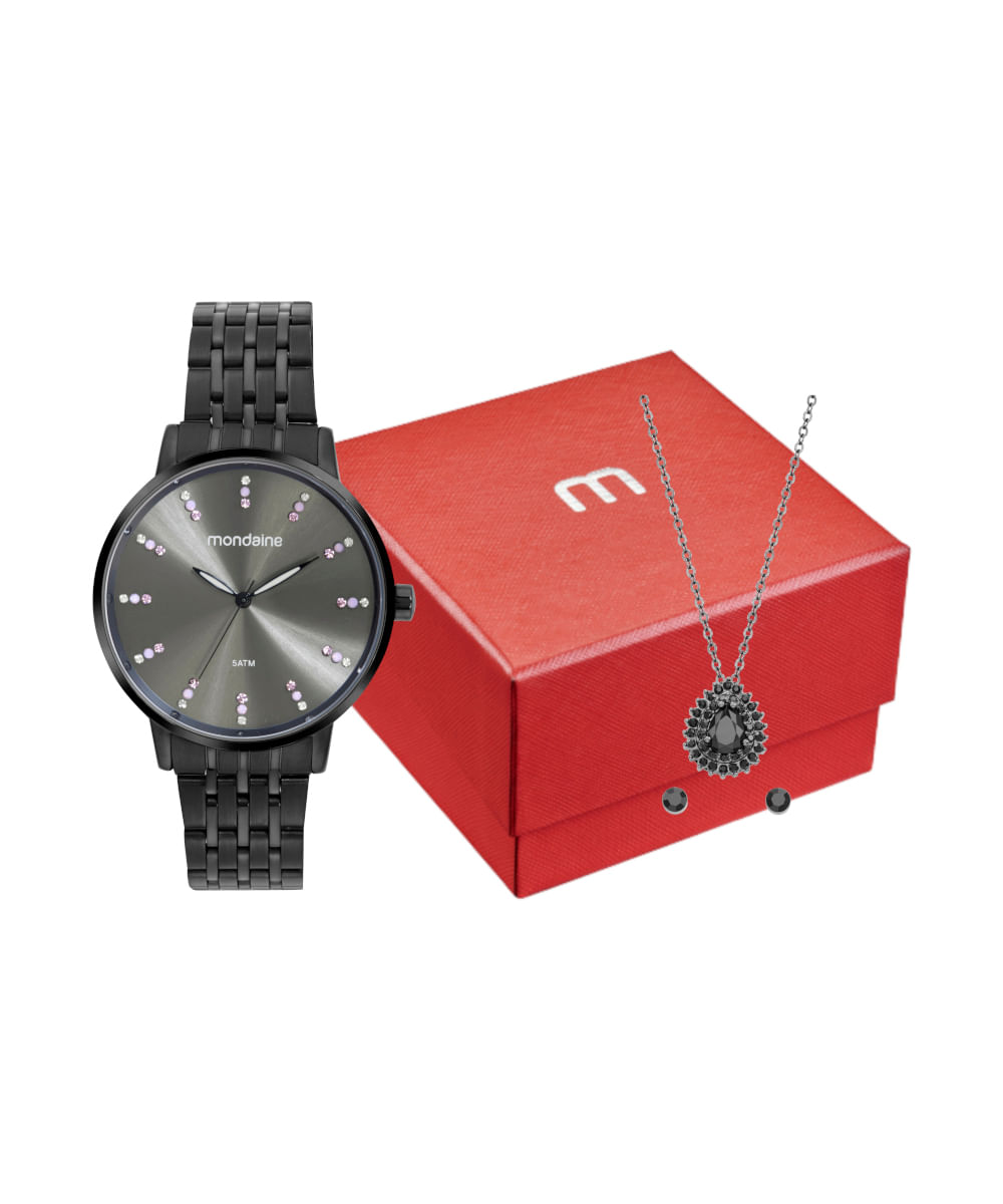 kit relógio feminino mondaine 32666lpmvpe2kc analógico preto