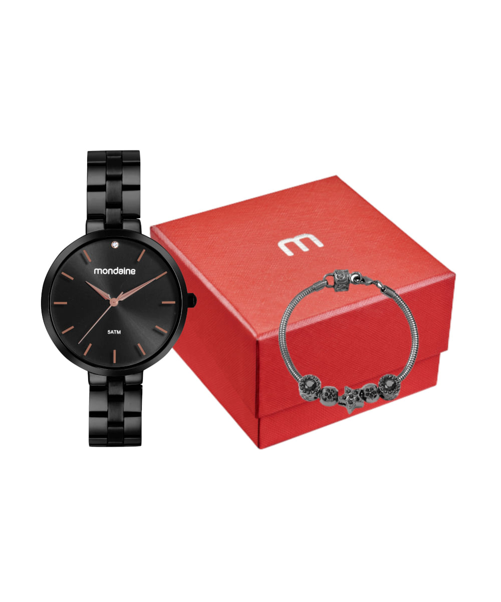 kit relógio feminino mondaine 32670lpmvpe3kc analógico preto