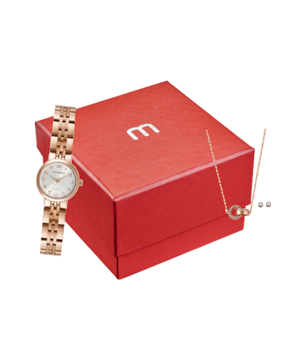 kit relógio feminino mondaine 32391lpmvre3kc analógico rosê