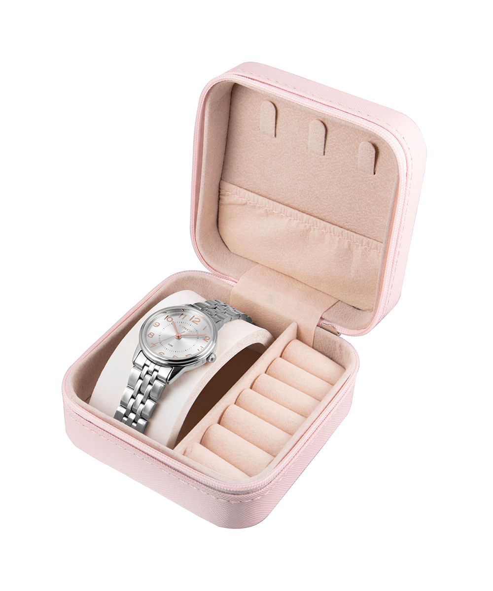 kit relógio feminino lince lrmm027l32s2sx analógico prateado