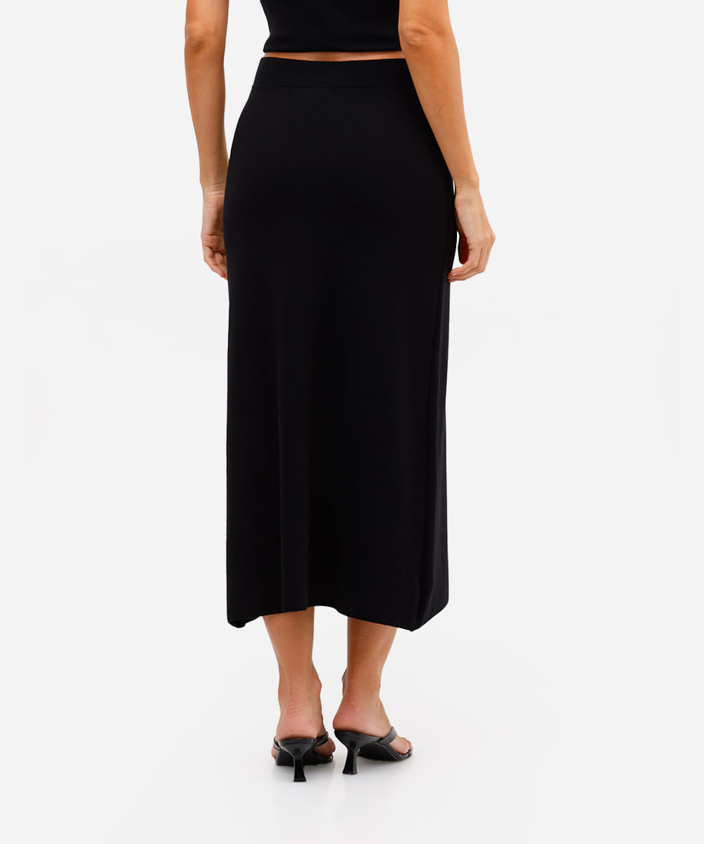 saia midi de tricot canelada preta