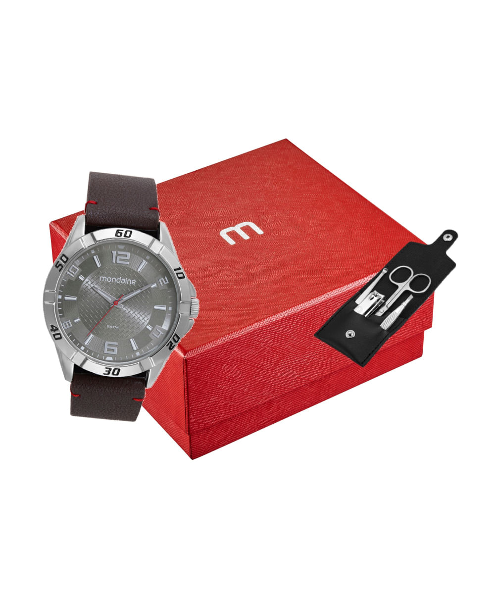 kit relógio masculino mondaine 32648g0mvnh1kf analógico prateado