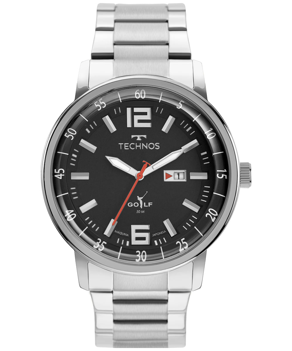 relógio masculino technos 2115mwb1h analógico calendário prateado