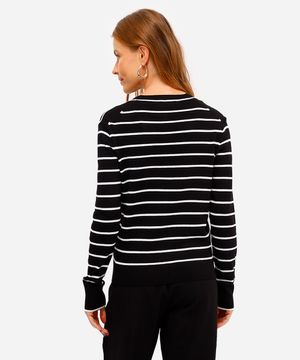 cardigan feminino de viscose listrado preto