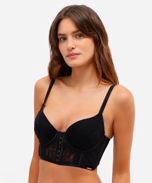 sutiã cropped de renda tule poá com bojo e aro verde - preto