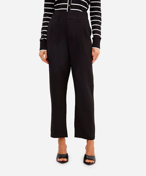 calça de alfaiataria feminina cós elástico preta