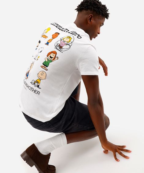 camiseta masculina de algodão manga curta snoopy off white