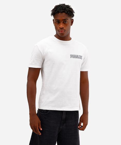camiseta masculina de algodão manga curta snoopy off white