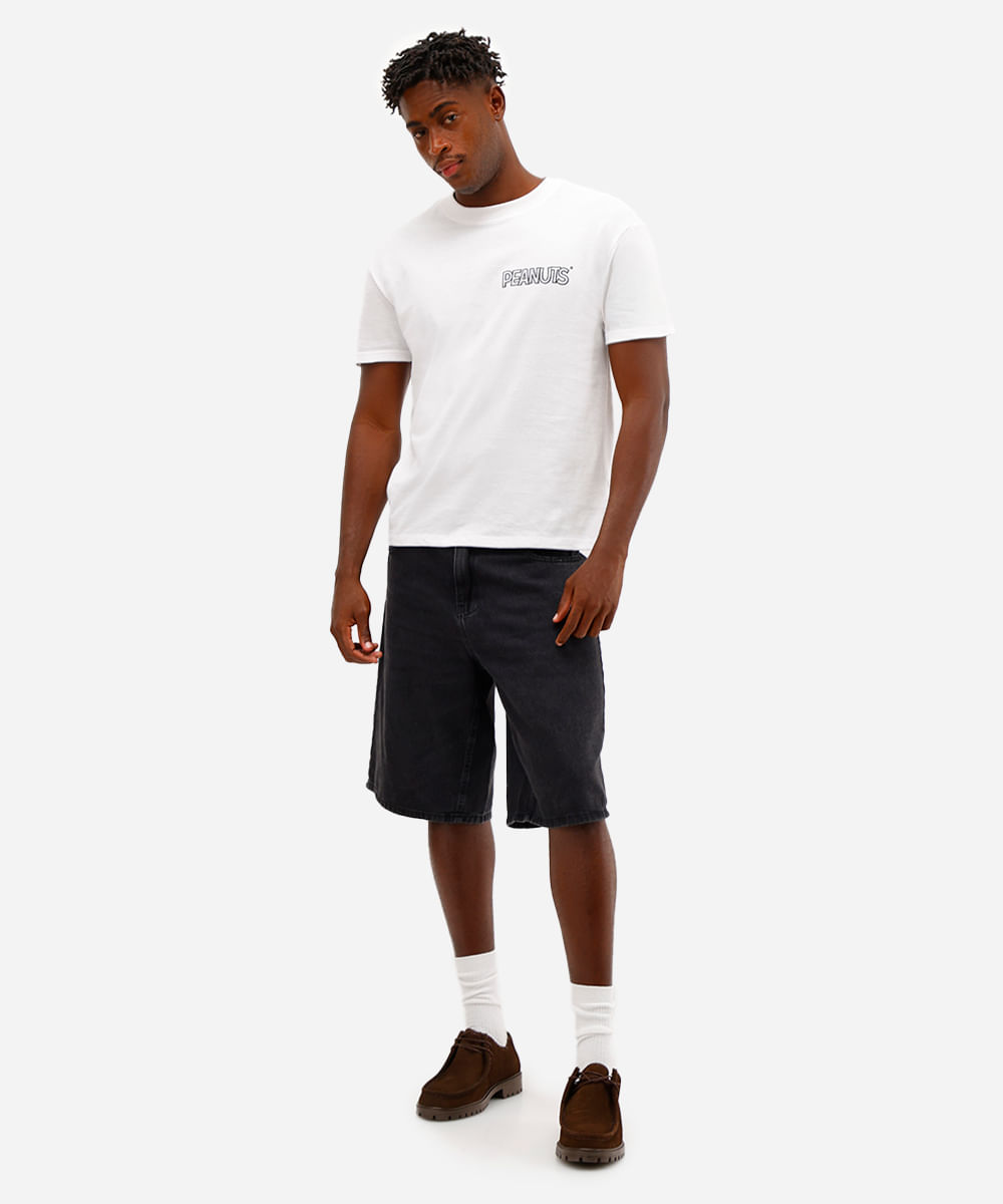 camiseta masculina de algodão manga curta snoopy off white