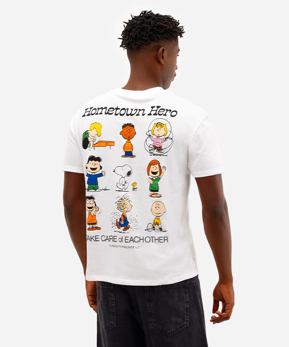 camiseta masculina de algodão manga curta snoopy off white