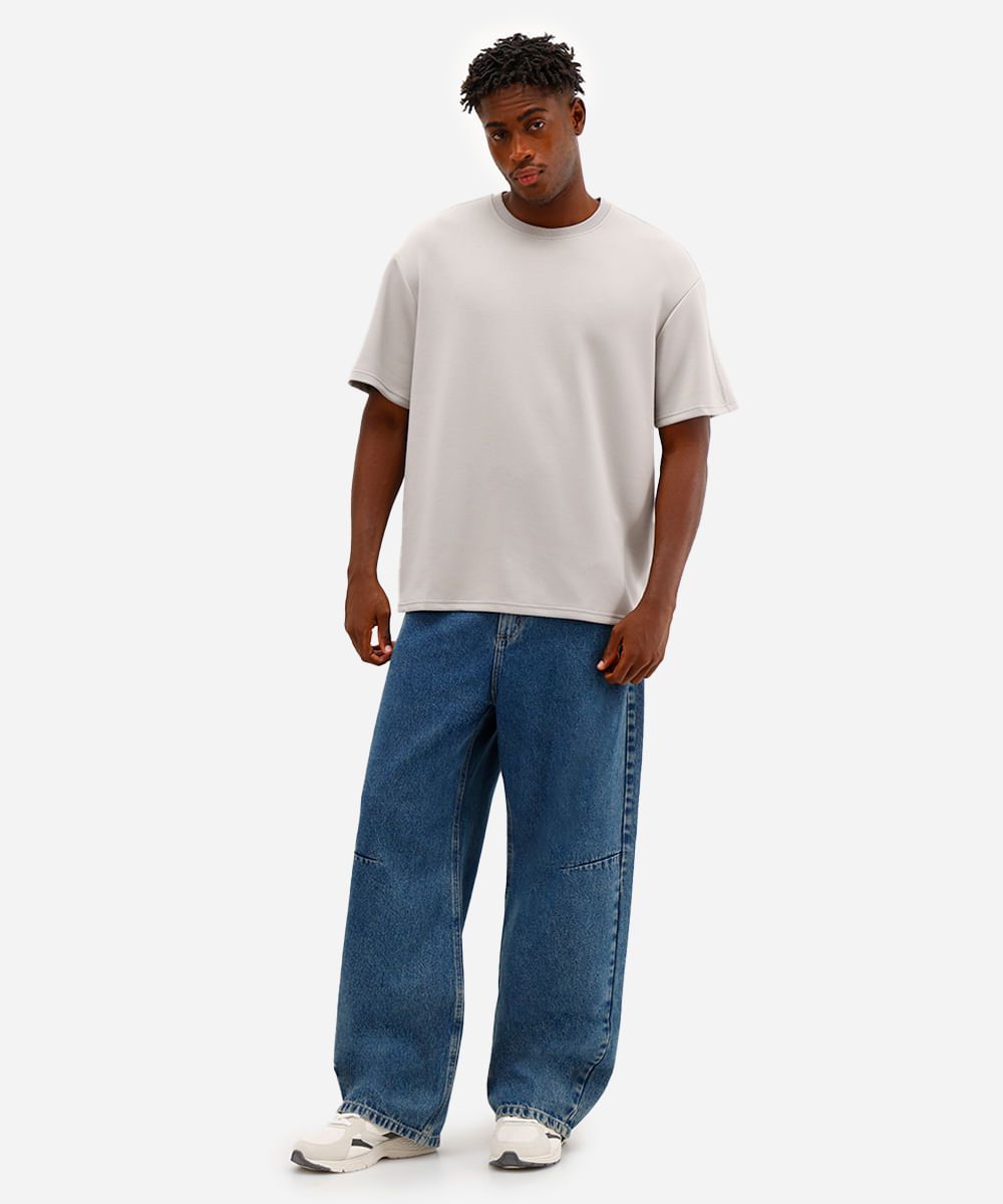 camiseta masculina manga curta com recorte cinza